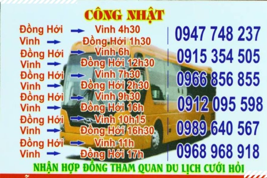 Lịch trình các tuyến Đồng Hới, Quảng Bình –đi đến Vinh, Nghệ An